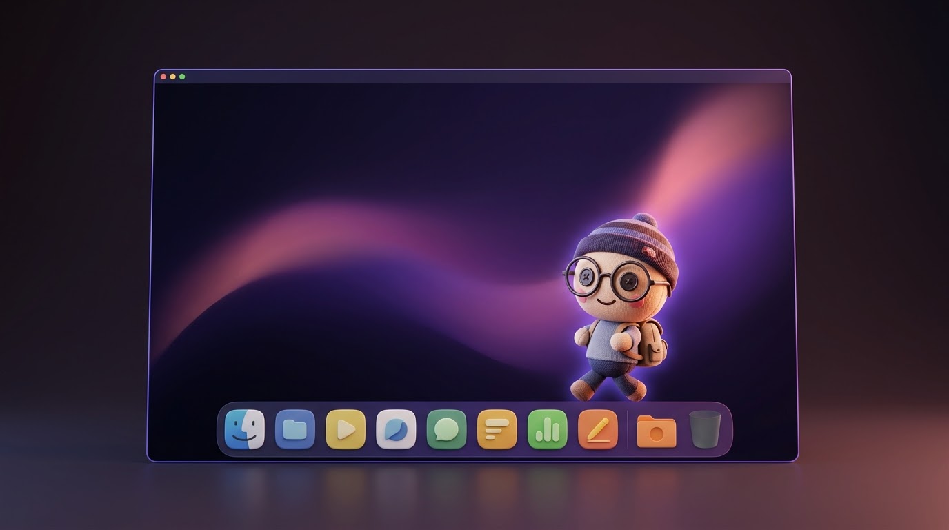 A DragMate buddy walking across a desktop taskbar